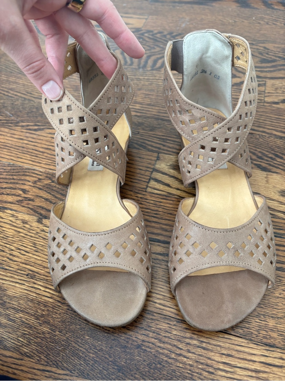 Paul Green Tan Suede Cutout Crisscross Sandals